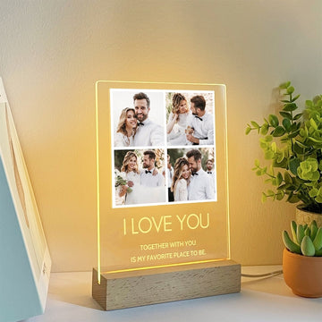 Custom photo collage LED night light sign, Personalized photo night light, 1st and 50th wedding anniversary gifts for him | Light Photo